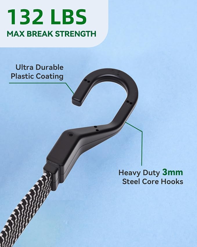 6 Pcs 24 Inch Flat Adjustable Bungee Cords with Hooks, 3X Faster to Adjust The Length, Lucky Straps Black Heavy Duty Bungee Straps for Cargo, Bike, Cart, Tent, Truck, Camping, Outdoor, etc