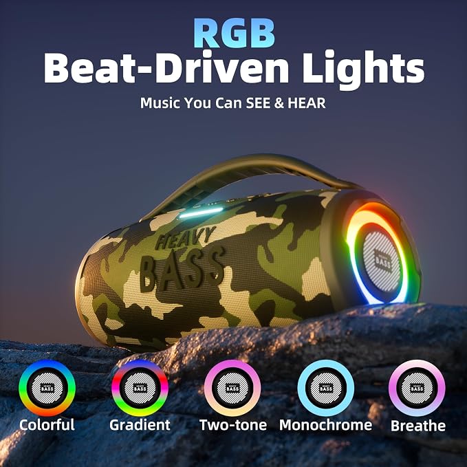 HEAVY BASS Speakers Bluetooth Wireless, 80W Max Loud Portable Speaker with Deep Bass, 20H Playtime, IPX6 Waterproof, Dual Pairing, Perfect for Home,Party,Travel,Outdoors