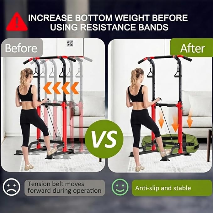 Power Tower Pull Up Bar,Pull-Up Rack Dip Station,Height Adjustable Multi-functional Home Strength Training Gym Equipment, Save Space,People Below 6 feet