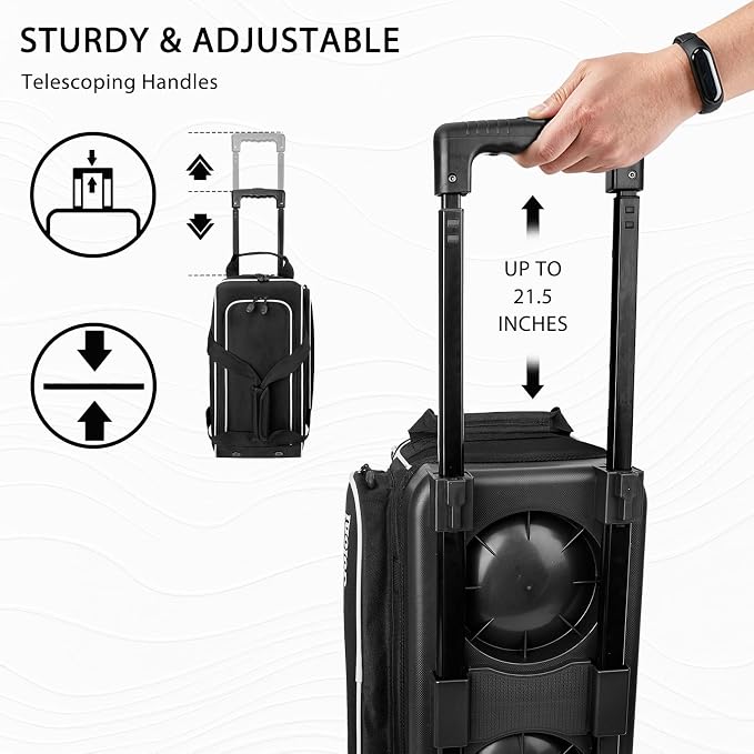 Goloni Double Roller 2 Ball Bowling Bag with Separate Shoe Compartment,2 Ball Bowling Bag with Wheels,Retractable Handle Extends to 40"