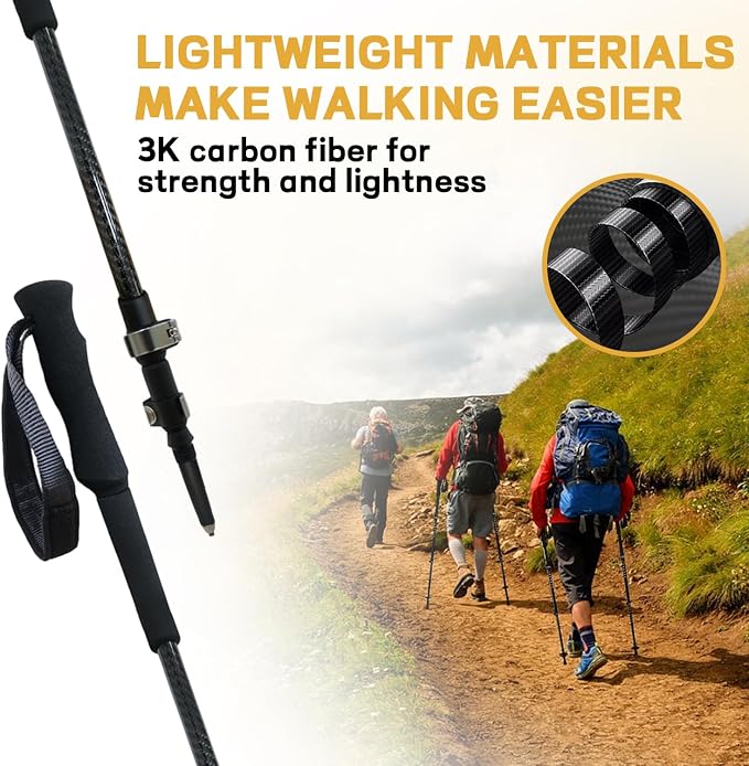 Carbon Fiber Trekking Poles 2 Pcs Ultra Lightweight Telescopic Collapsible Hiking Poles, Adjustable EVA Grips-Terrain Accessories, Portable Hiking Sticks for Hiking Men&Women