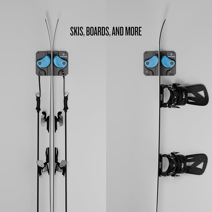 Gravity Grabber, The OG - Ski & Snowboard Wall Mount, Indoor Garage & Home Storage Organizer, Damage-Free Grip, Holds Skis/Boards/Poles/More, Space-Saving Premium Gear Rack, (Cyan 1-Pack)
