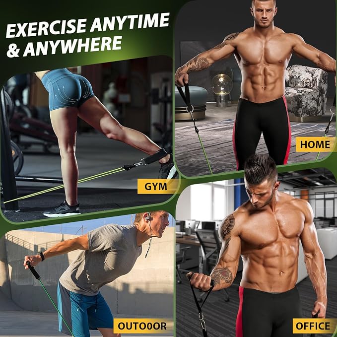 WHATAFIT Resistance Bands, Exercise Bands, Workout Bands with Handles, Door Anchor and Ankle Straps, 5 Resistance Levels Fitness Bands for Strength Training, Physical Therapy, and Home Gym Equipment