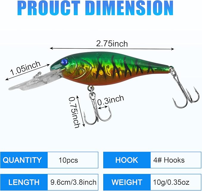 Fishing Lures Kit Crankbait Minnow Hard Bait Set Deep Diving Jerkbait Swimbait Popper Pencil Walleye Lures Artificial Fishing Bait for Bass Trout Redfish Saltwater Freshwater Fishing Lure