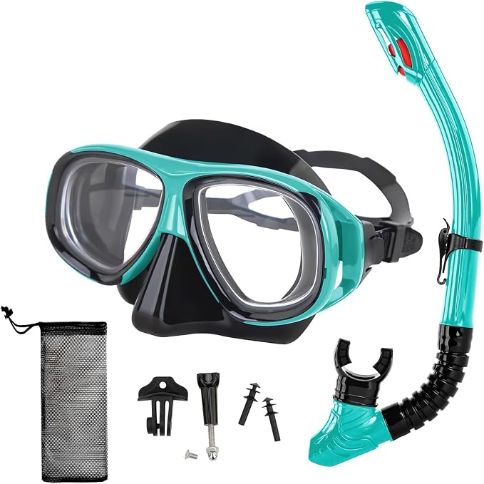 Snorkeling Gear for Adults Youth, Nearsighted Anti-Fog Diving Mask & Silicone Dry Snorkel for Scuba Diving Spearfishing Freediving
