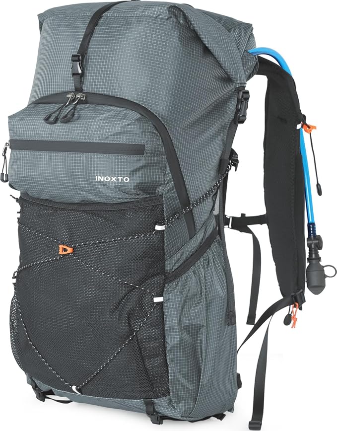 IX INOXTO Hiking Backpack for Men and Women, 30L Waterproof Camping Backpack with 3L Water Bladder and Rain Cover, Lightweight Outdoor Sport Travel Daypack Rucksack for Climbing Cycling (Dark gray)