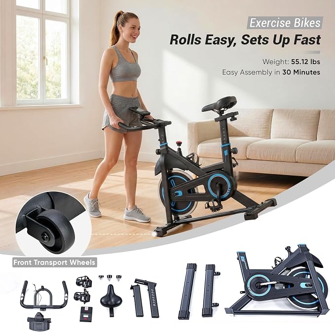 OLIXIS Exercise Bike with APP Control, Brake Pad Stationary Bikes with Quiet Magnetic Resistance, Indoor Cycling Spin Workout Bike with 300.0 lbs Weight Capacity,Orange/Red/Blue