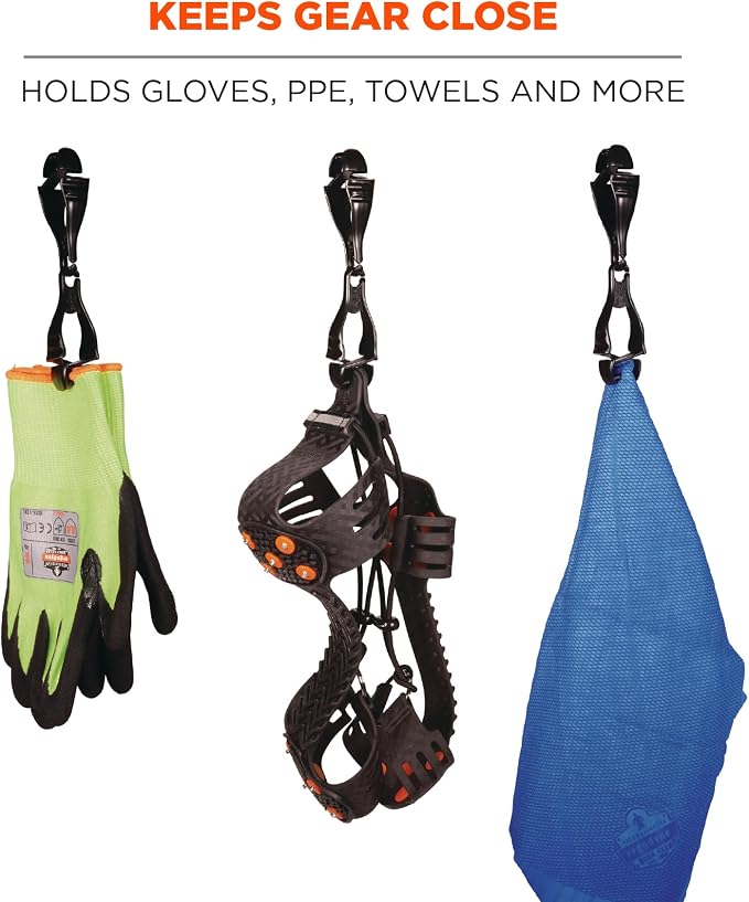 Ergodyne Squids 3400 Glove Clip Holder with Dual Clips, Black, 1 Count (Pack of 1)
