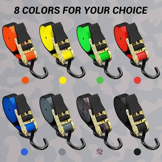 Ratchet Tie Down Strap 8-Pack 15 FT - 500 lbs Load Cap with 1500 lbs Breaking Strength Limit, Ohuhu Ratchet Tie Down Logistic Cargo Straps for Moving Appliances Cargo Motorcycle Lawn Equipment