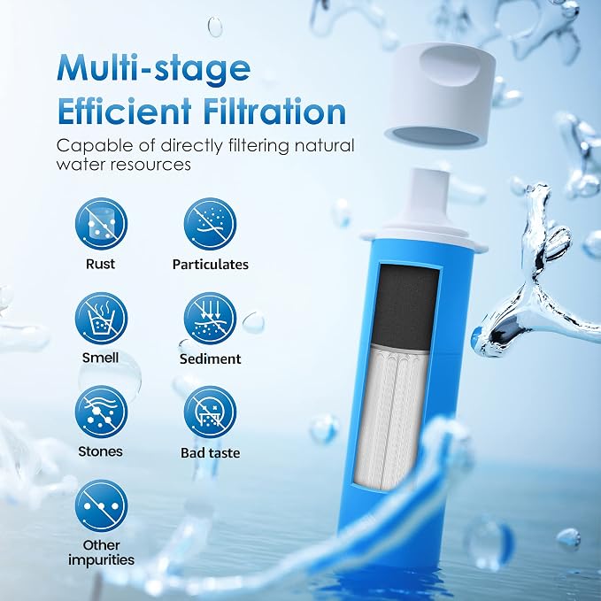 Waterdrop Water Filter Straw 4 Pack with Gravity Water Bag, Gravity Water Filtration System, Water Purifier Survival for Travel, Backpacking, 1.5 gal Bag, 0.1 Micron, 5 Stage Filtration