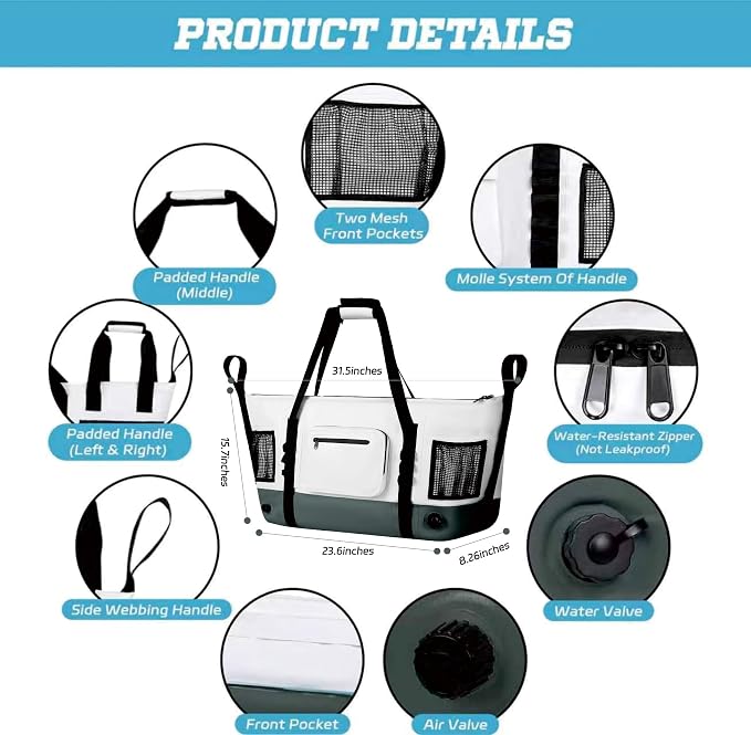 MORXPLOR Insulated Fish Cooler Kill Bag with Flat Bottom-26x18 31x14 40x16 50x18 60x20 70x25 Inches Waterproof Fishing tackle Kill Cooler Bag