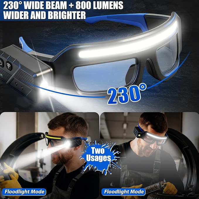 2Pack Rechargeable Headlight Glasses,Rechargeable Headlamp, 5 Modes Safety Glasses with Light,Waterproof Head Light for Running, Cycling, Camping,Night Work