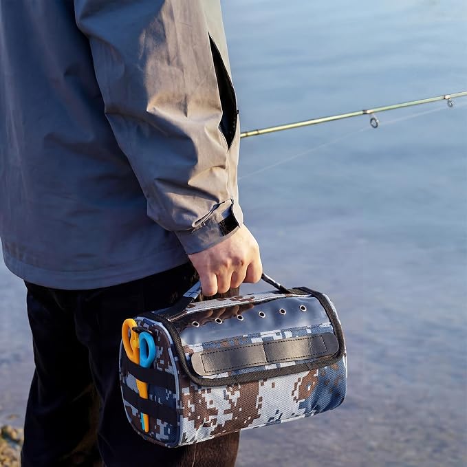 2 Pcs Fishing Line Management Bag Waterproof Nylon Fishing Line Storage Bag Transparent Window Removable Divider Leader Lines Spool Organization, Camouflage Blue
