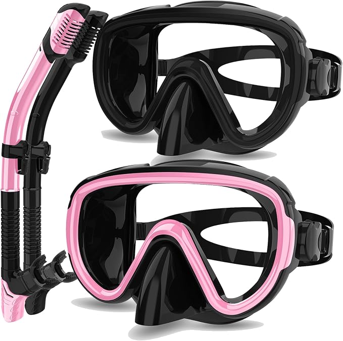 Snorkeling Gear for Adults 2-Pack | Anti-Fog & Anti-Leak Snorkeling Mask | Breath-Free Dry Snorkel | 180° Panoramic View with Quick-Dry Bags