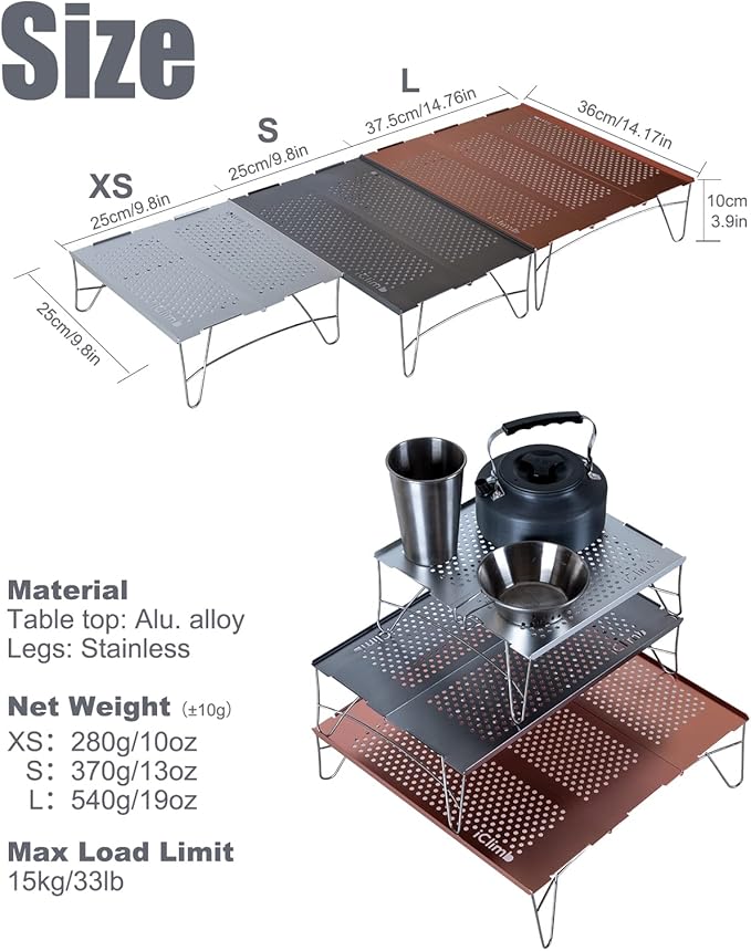 iClimb Mini Solo Folding Table Ultralight Compact for Backpacking Camping Hiking Beach Picnic (Gunmetal, S)