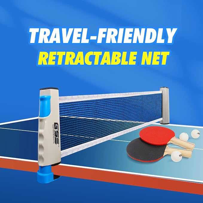 GSE Games & Sports Expert Adjustable Retractable Ping Pong Net Set & Post. Professional Table Tennis Rackets and Balls, Net with Posts and Storage Bag - Pingpong Paddle and Game Table Accessories. | Adjustable