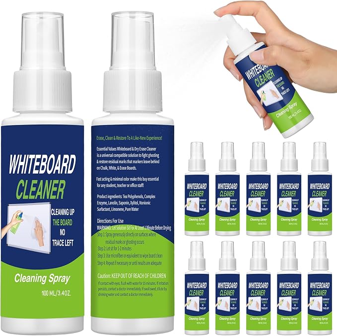 Fuyoooo 12 Pcs Whiteboard Spray Cleaner 3.4 oz Dry Erase Board Cleaner Removes for Whiteboard Chalkboard Office Classroom Accessories