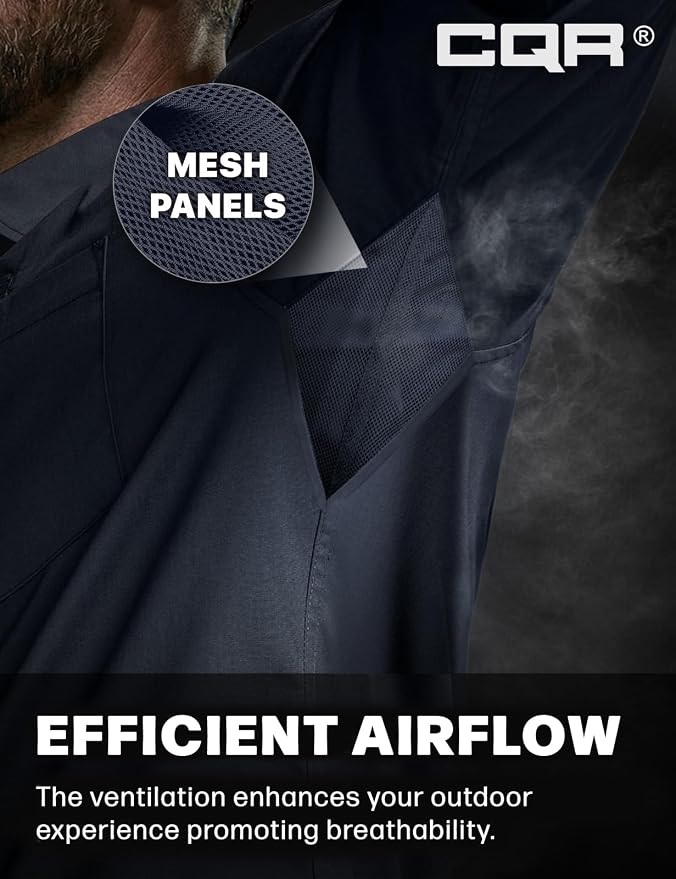 CQR Men's Long Sleeve Tactical Shirts, Ripstop Military Work Shirts, UPF 50+ Breathable Button Down Outdoor Hiking Shirt