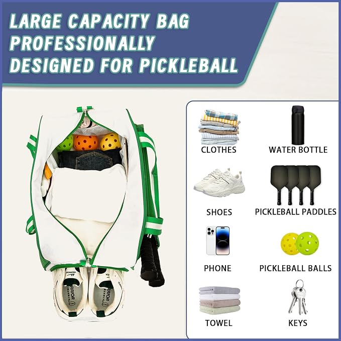 ROYALFAIR Pickleball Tote Bag for Women Men Large Capacity with Paddle Cover Pocket Internal Shoe Pocket and Adjustable Shoulder strap