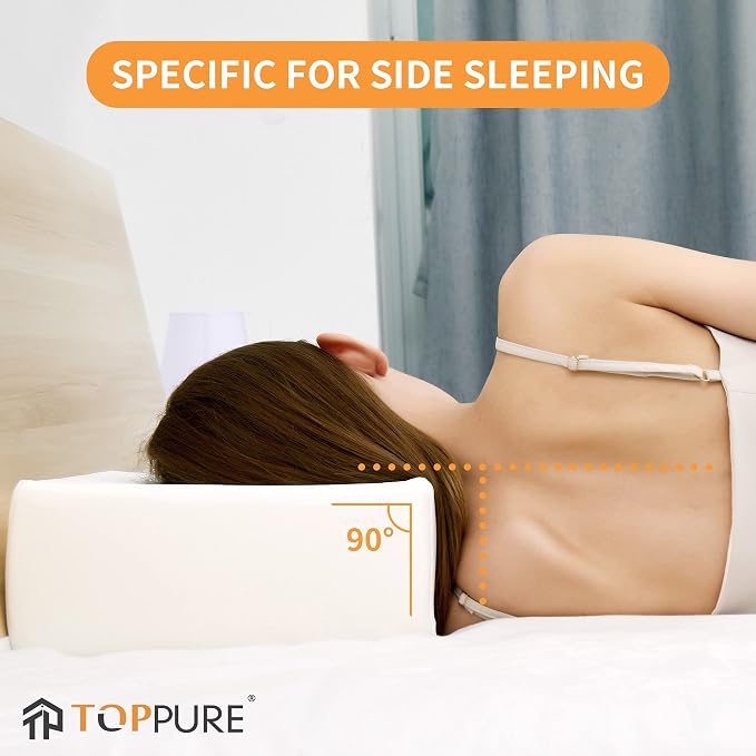 TOPPURE Cube Memory Foam Pillow (14"x14"x5“ Large Cube), Side Sleeper Pillows, Cervical Neck Pillow for Travel, Soft but Spportive Bed Pillow for Neck and Shouder Pain Relief, White