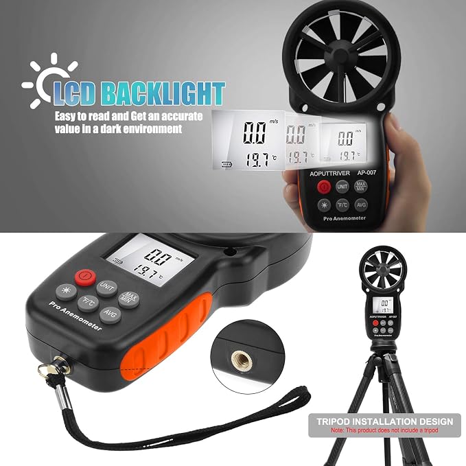 Anemometer Handheld Wind Speed Meter for Wind &Airflow &Wind Chil, Air Flow Meter for Drone Flying Golf Shooting,14℉-113℉ Wind Tempe