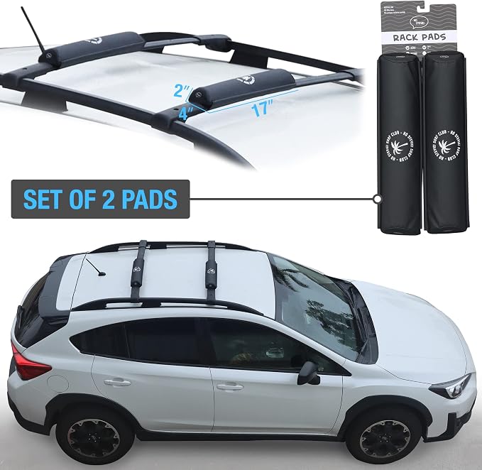 Ho Stevie! Surfboard/SUP Aero Roof Rack Pads (Set of 2 Pads, 28" or 17") for Cars with Crossbars (17")