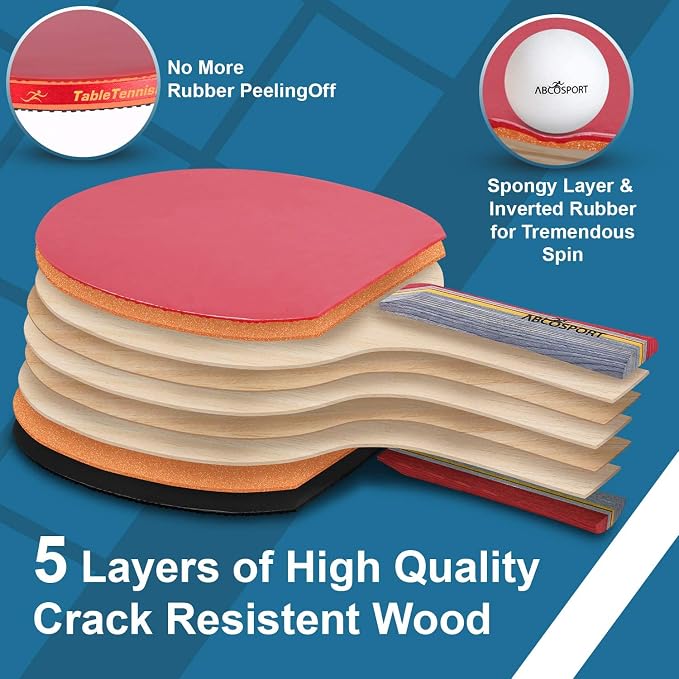 Abco Tech Table Tennis Set - Ping Pong Paddles and Balls for Professional and Recreational Play - Durable Design for Tournaments and Home Games - Portable for Family Fun and Practice
