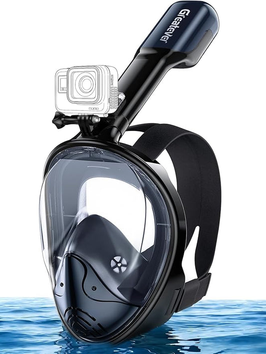 Greatever Full Face Snorkel Mask, Snorkeling Gear for Adults with Latest Dry Top Breathing System and Detachable Camera Mount, Foldable Snorkel Mask Adult, Snorkels Anti-Fog & Anti-Leak