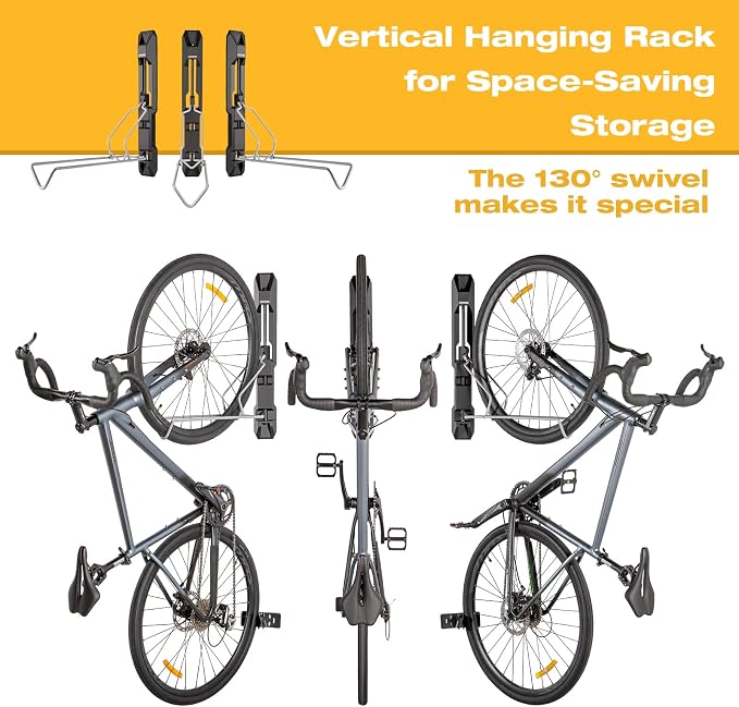 CXWXC Bike Rack Garage - Swivel Bike Wall Mount Rack - Bike Hangers for Garage, Space-Saving, Indoor Bike Storage Rack for Road, MTB, and Hybrid Bicycles