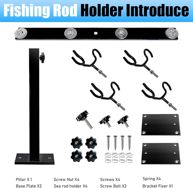 Fishing Rod Holder for Boat,Marine Fishing Pole Rack with The Function of Holding Four Fishing rods and 360 Degree Rotation & Adjustable Height,Includes mounting Plate.
