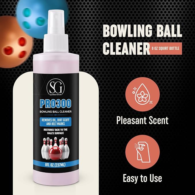 Bowling Ball Cleaner Spray - Oil, Scuff, and Belt Mark Cleaner Restores Tack, Prolongs Lifespan of Ball - EPA Safer Bowling Ball Restoration - Bowling Accessories - 8FL Oz