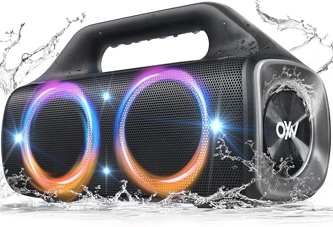 IP67 Waterproof Bluetooth Speaker:80W(Peak) Loud Outdoor Portable Wireless Party Speakers with LED Lights,20H Playtime,Bluetooth 5.3,Deep Bass & TWS for Pool,Beach (Black)