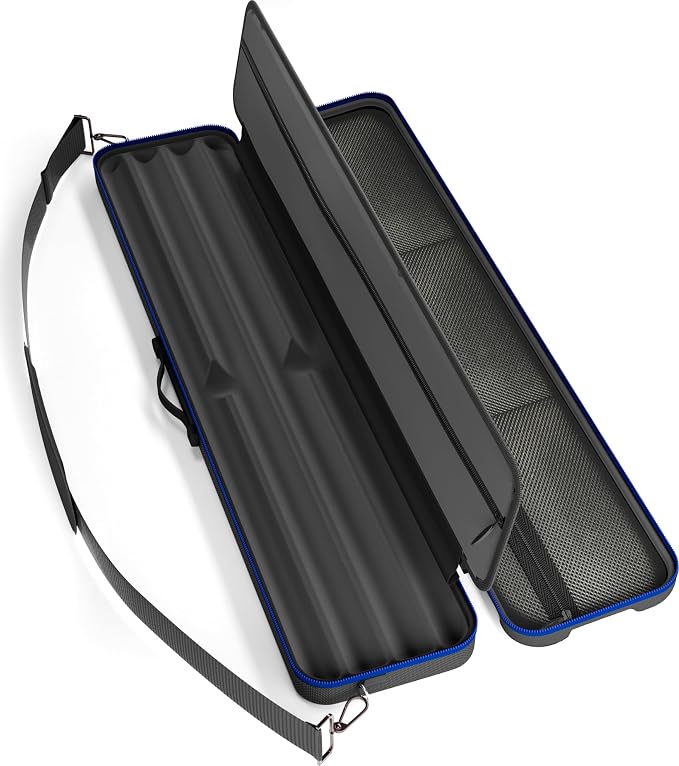 Casemaster Parallax Guard 2x2 Billiard Cue Case, Holds 2 Butts and 2 Shafts, Foam-Padded Pool Stick Case, Water-Resistant 600D Oxford, Zippered Pockets, Rubberized Handle