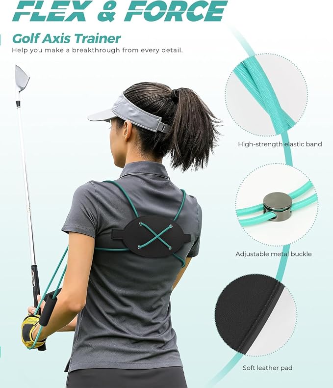 Golf Swing Training Aid Bundle – Swing Tempo Distance Enhancer Axe + Adjustable Swing Rotation Trainer Strap for Thoracic Rotation, Body Turn & Muscle Memory – Indoor & Outdoor Practice for Beginners
