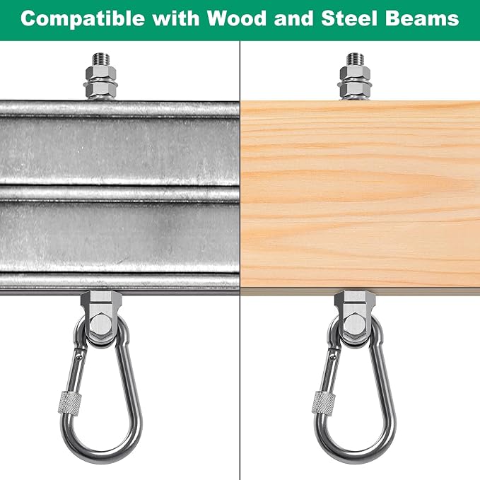 SELEWARE 4Pcs Heavy Duty Swing Hangers, 1500LB Capacity Stainless Steel Swing Set Hooks for Wood/Steel Beam, 5" x M2/5" Porch Swing Hardware for Playground Swing Hammock Chair Yoga Silk Punching Bag