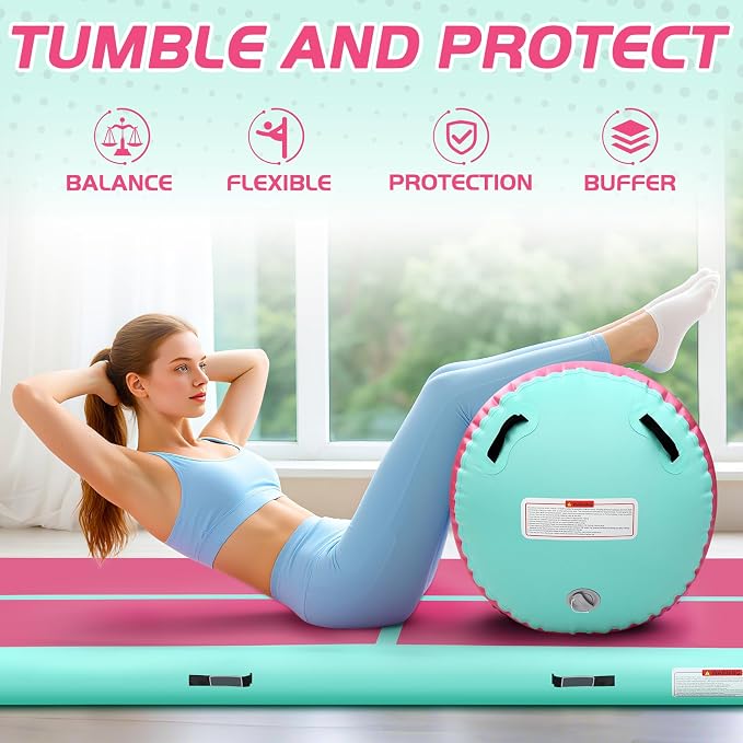 Inflatable Gymnastics Air Roller Barrel, Tumble Rolling Air Roller Gymnastics Barrel with Electric Pump for Kids Adults Home Outdoor Gymnastic Training Cheerleading Yoga