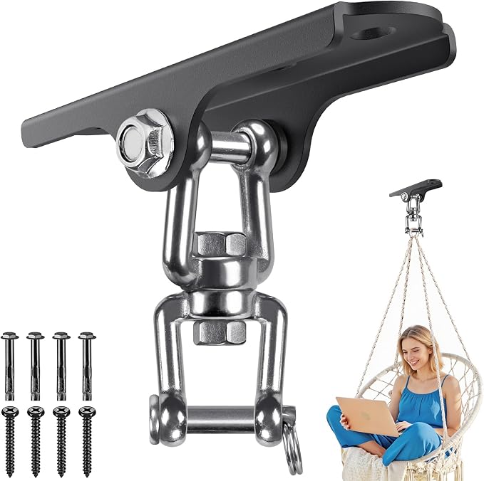 Dolibest Heavy Duty Swing Hanger,Ceiling Mount Swing Hook,One-Piece Design Base, Swing Set Hardware for Punching Bag, Boxing, Hammock Chair, Yoga Swing, Porch Swing (360° +180° Rotation)