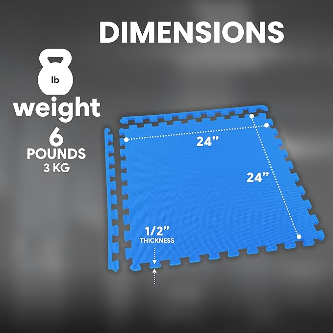 BalanceFrom Puzzle Exercise Mat 1/2" Thick, EVA Interlocking Foam Floor Tiles for Home Gym, Mat for Home Workout Equipment, Floor Padding for Kids, Blue, 24 in x 24 in x 1/2 in, 48 Sq Ft - 12 Tiles