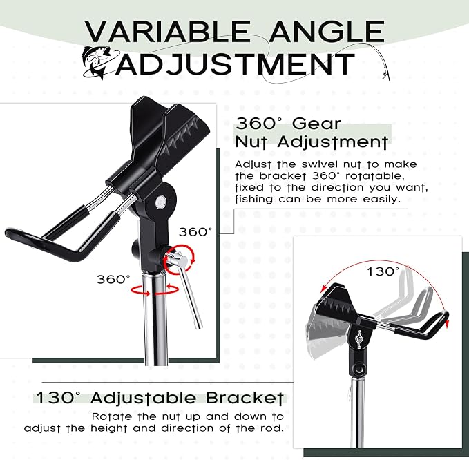 Lounsweer 4 Pcs Fishing Rod Holders 360 ° Adjustable Fishing Pole Holders Multifunctional Stainless Steel Ground Fish Rod Pole Brackets for Detachable Fish Equipment Lakes Rivers Gifts Men