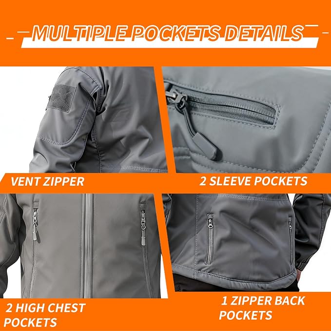 Men's Military Tactical Jacket Fleece Lined Hooded Mens Softshell Jacket Waterproof Windproof and Warm Winter Coat