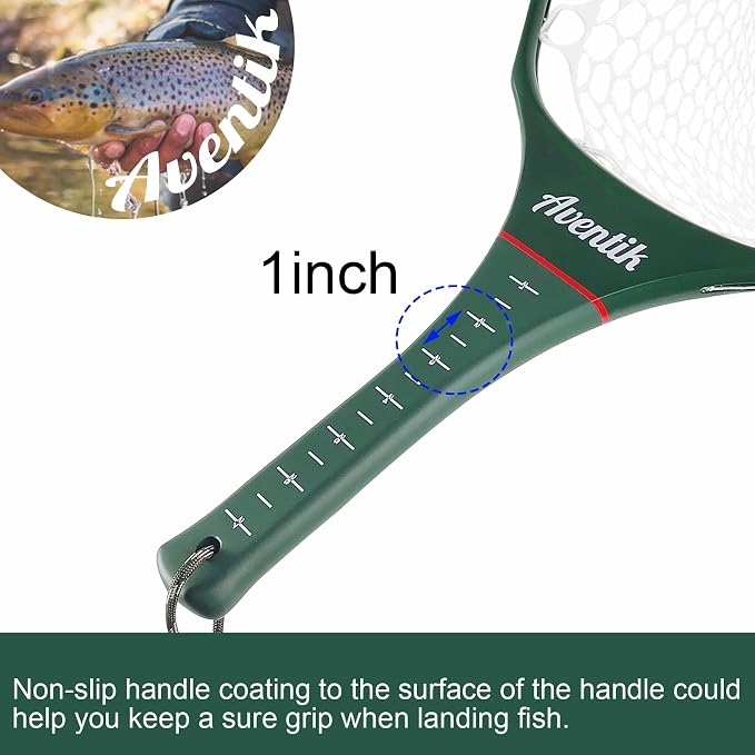 Aventik Fly Floating Fishing Net Carbon Fiber Landing Trout Net Light Weight Clear Rubber Ghost Net Catch & Release