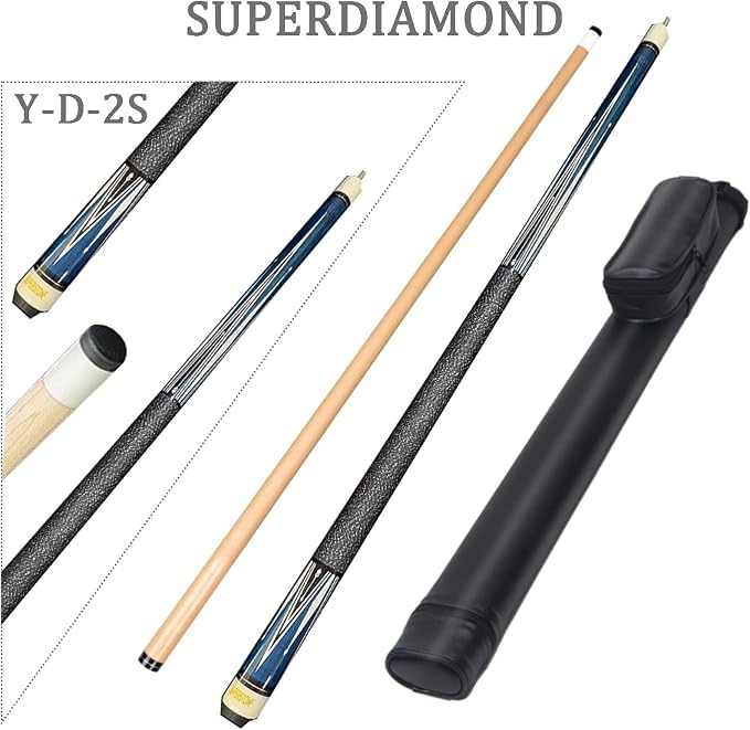 SUPERDIAMOND Pool Cue Stick Set Billiard Cue Sticks with Hard Case, 2-Pieces 58" Pool Table Sticks, 12.5 mm Tip Pool Queue,Pool Stick Set for Home Recreation, Billiards Clubs, Training