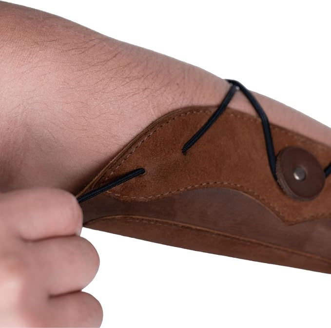 Archery Bracer with Elastic, Forearm Protector for Bow Shooting Practice, Armband, Wrist Guard, Cosplay, Adjustable Buckle Straps, Full Grain Leather, Handmade, Bourbon Brown