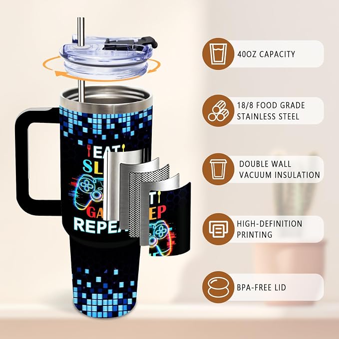 DUUV Gamer Gifts for Gamers Men Teen Boys, Gaming Gifts for Him Teen Son Adults, Gaming 40 Oz Tumbler with Game Controller, Birthday Game Room Decor, Cool Insulated Cup for Christmas Thanksgiving