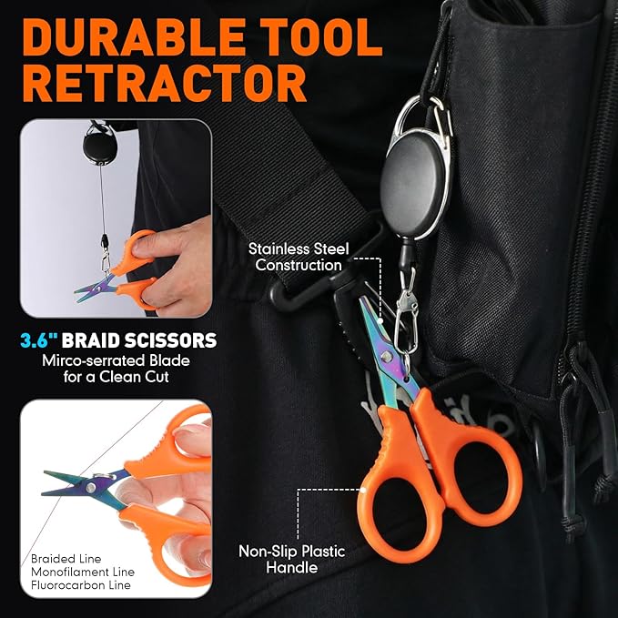 RoundFunny 14 Pcs Fishing Tool Kit, Fillet Knife, Fishing Pliers with Lanyard, Digital Scale, Lip Gripper, Hook Remover Fish Scaler Braid Scissors Gloves Sharpening Rod Retractor Towel Bag