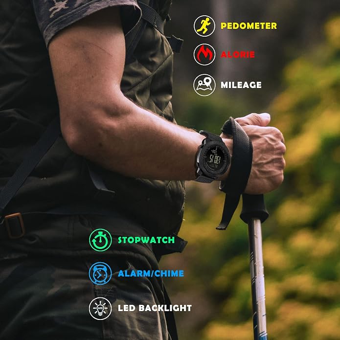 AVTREK Mens Outdoor Sport Tactical Survival Watches Hiking Digital Wrist Watch Waterproof Swimming Military Army Altimeter Barometer Compass Watches