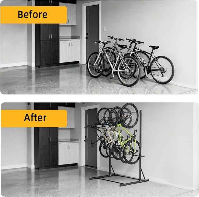 FAHKNS Freestanding Bike Rack for Garage: Hold Up to 5 Bicycle Vertical Bike Stand Floor Indoor Bike Storage Organizer Hangers for Garage
