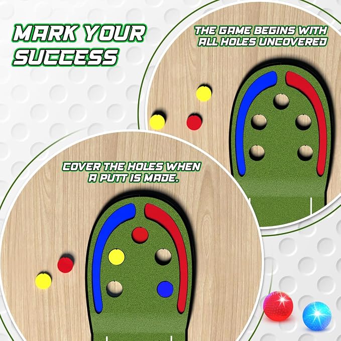 TERRAMUS Upgraded Golf Putting Mat for Kids, 7.8 Ft Putting Green with LED Light up Holes, Glowing Balls, 2 Clubs, Toy Golf Game Set, Golfing Mats Indoor Outdoor, Sport Golf Gift for Kids Teens Family