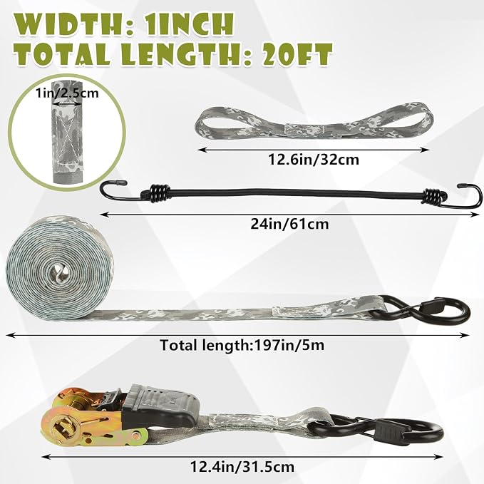 4 Pcs 1 Inch Ratchet Straps Heavy Duty 16ft Tie Down Straps Ratchet with Hooks, 2645 LBS Break Strength, Cargo Ratcheting Straps for Motorcycle Straps Tie Downs, Trucks, Camo