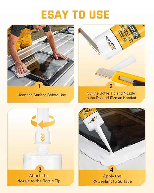 RV Roof Sealant, 30 Seconds Self Leveling Lap Sealant – White, Fast Curing Waterproof Flexible Caulk RV Sealant with Gloves for Camper Trailer Roofs Maintenance Repair